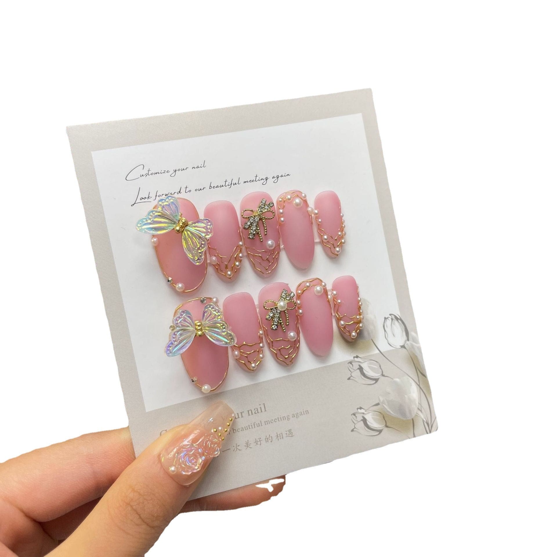 Baroque Muse Matte Nails with Fluttering Butterfly Charms